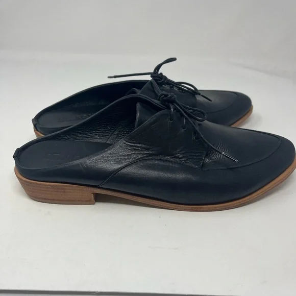 St. Agni navy blue Leather Lace-Up Flats mules - Picture 2 of 5